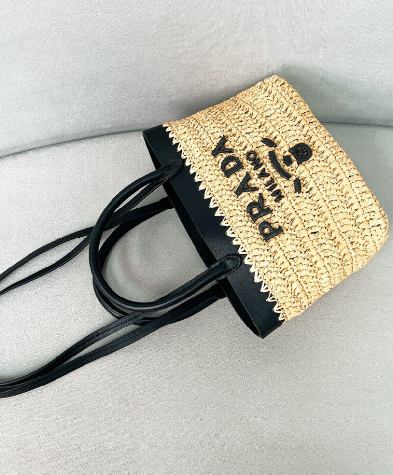 Prada Mini Crochet And Leather Tote Bag 1BG501 Apricot